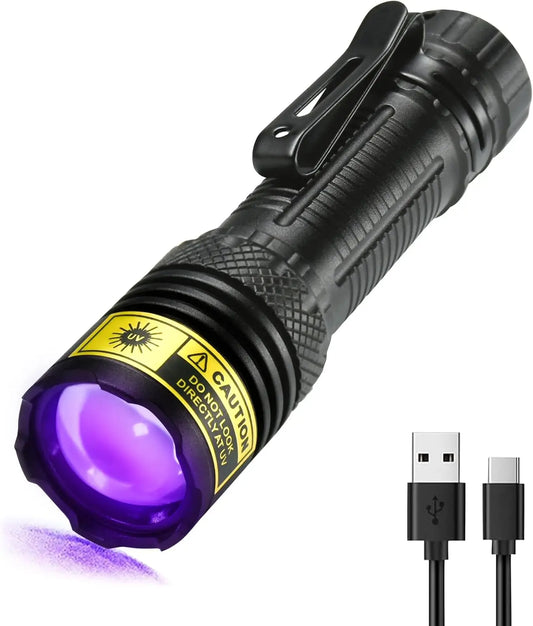 395nm UV Flashlight USB Rechargeable Portable Detector for Pet Urine Stains Scorpions Resin Curing