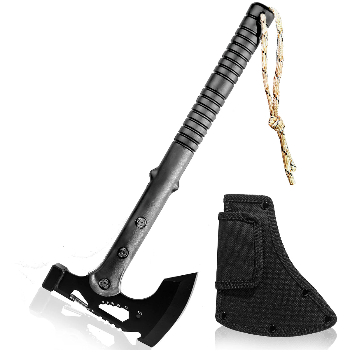 Multifunctional Outdoor Camping Utility Axe Non-slip Ribbed Handle Triple Rivet Reinforced With Bottle Opener Hex Wrench Emergency Hammer Portable Survival Gear For Camping Hiking Backpacking