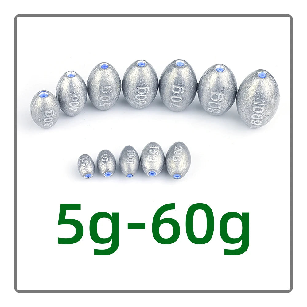 5g-60g Olive-Shaped Lead Pendant Fishing Lead Pendant Plastic Core Hollow Lead Pendant Fishing Accessories