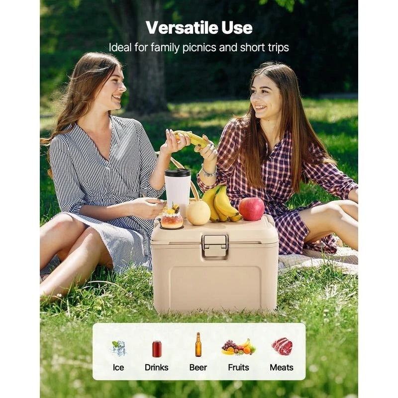 Portable Cooler, 16.5 QT Hard Cooler with Ice Retention, Heavy-Duty Handles and Cup Holder, Lightweight Rigid Material Insulated Portable Cooler, Suitable for Family Picnics and Short Trips