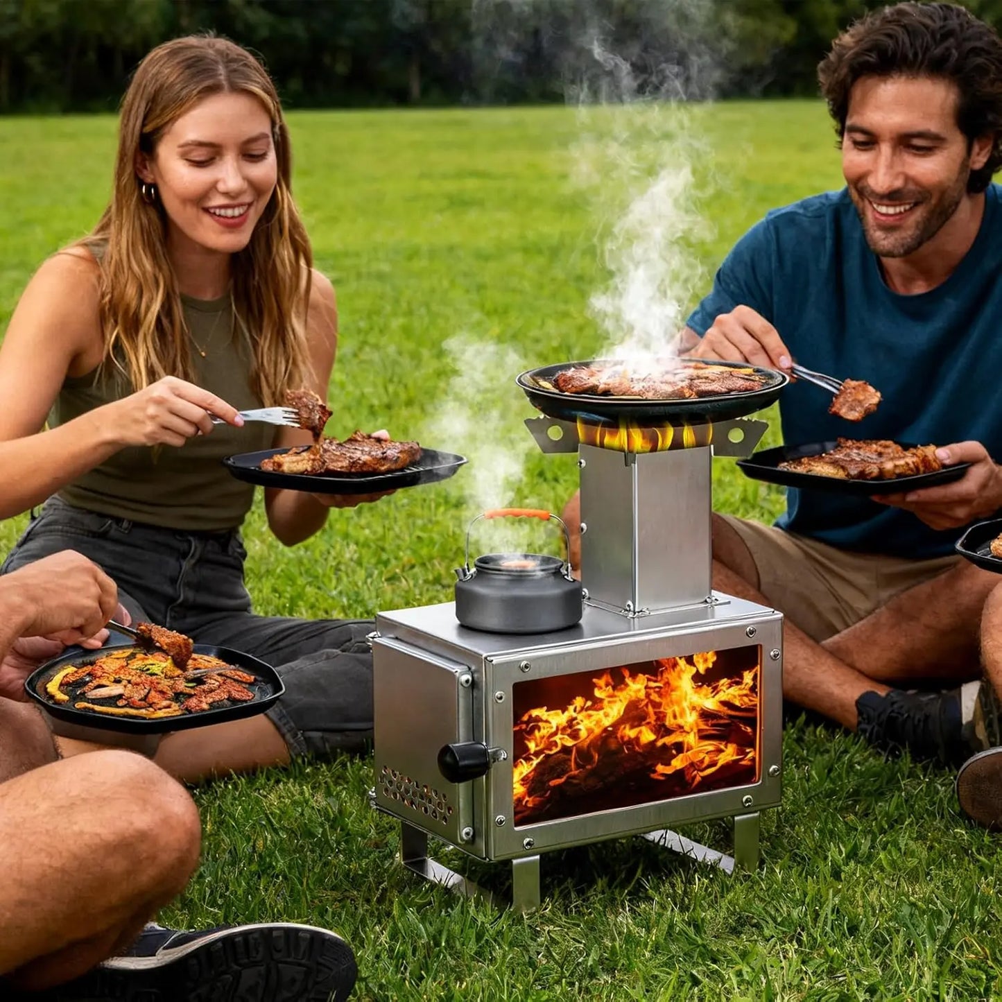 Camping Stove for Hot Tents, LAMA 304 Stainless Steel Wood Burning Stove with Stainless Wall Chimney Pipes for Tents, Shelter, O