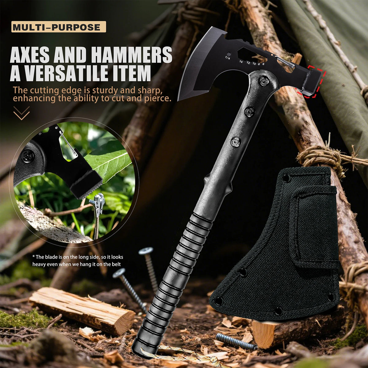 Multifunctional Outdoor Camping Hand Hatchet Two Styles Portable Wood Cutting Tool with Storage Sheath Backpacking Hiking Household Log Splitting Utility Tool Gift for Outdoor Enthusiasts