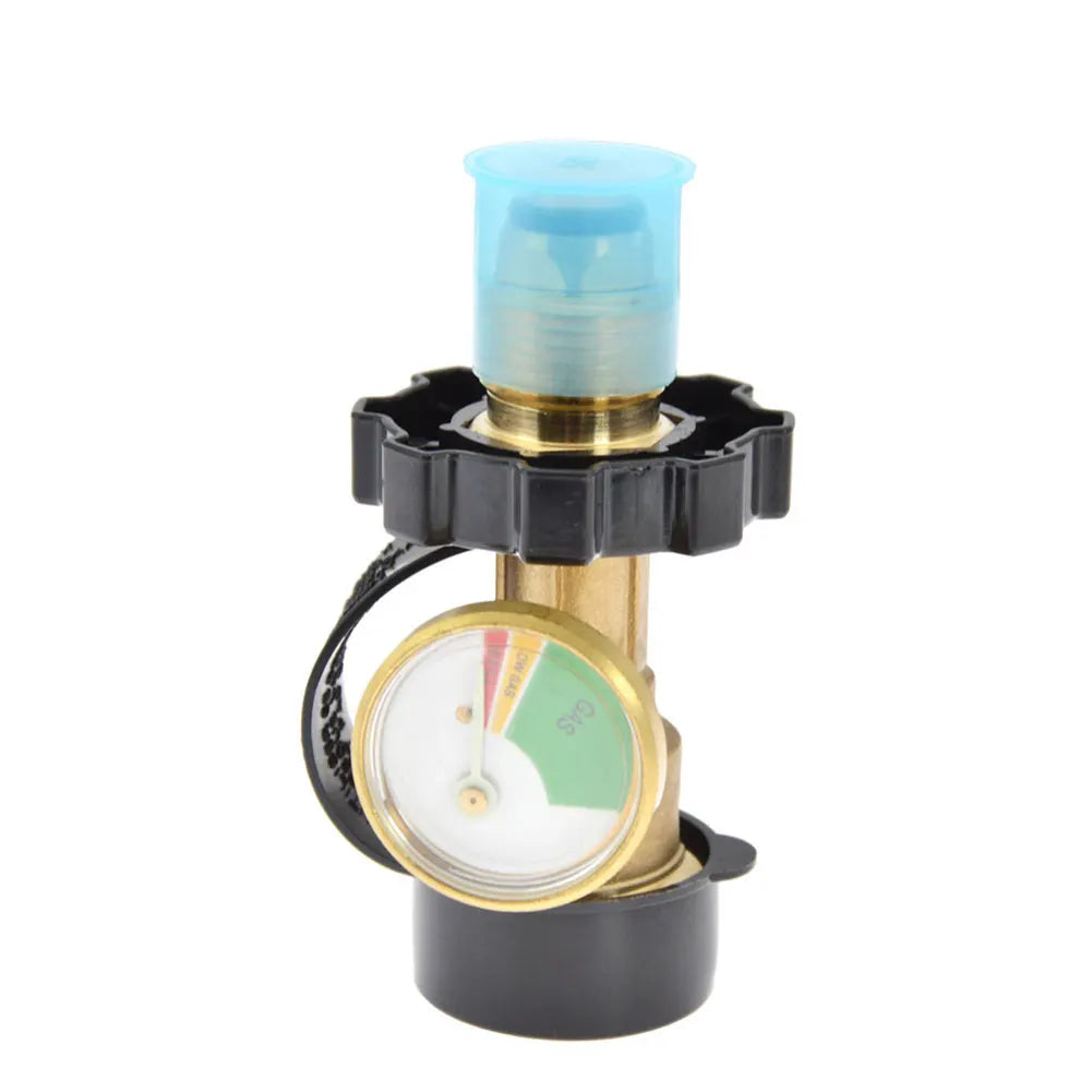 POL Propane Tank Adapter with Gauge Convert POL LP Tank Service Valve To QCC1/Type 1 for RV Camper Cylinder BBQ Gas Grill Heater