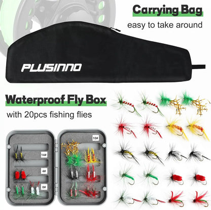 4-Piece Lightweight Graphite Fly Fishing Rod and Reel Combo with Complete Starter Kit and Carrier Bag