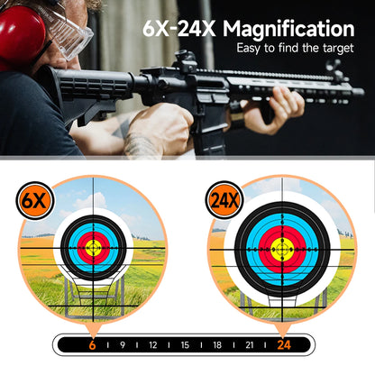 Tactical 6-24X50AOEG  Riflescope Outdoor Hunting Optical Scope Red Green Illuminated Reflex Sight Airsoft Air Gun Accessory