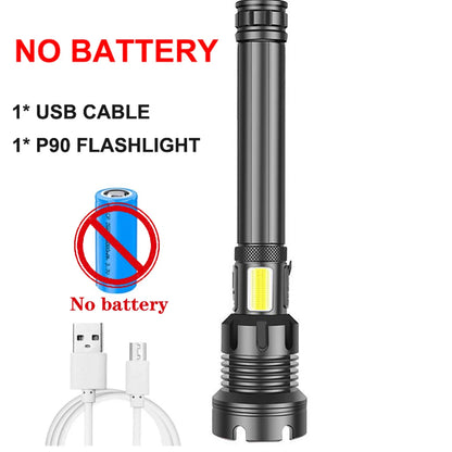Rechargeable Super Bright Tactical Flashlight High Lumens Zoomable LED Flashlight With COB Side Light 7Modes Floodlight Torch