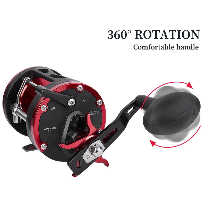 BILLINGS Trolling Drum Fishing Reel 33LB Max Drag 3.8:1 Gear Ratio Smooth Freshwater & Saltwater Universal Bait Caster Fishing Reels for Sea Bass Catfish  Grouper Trout