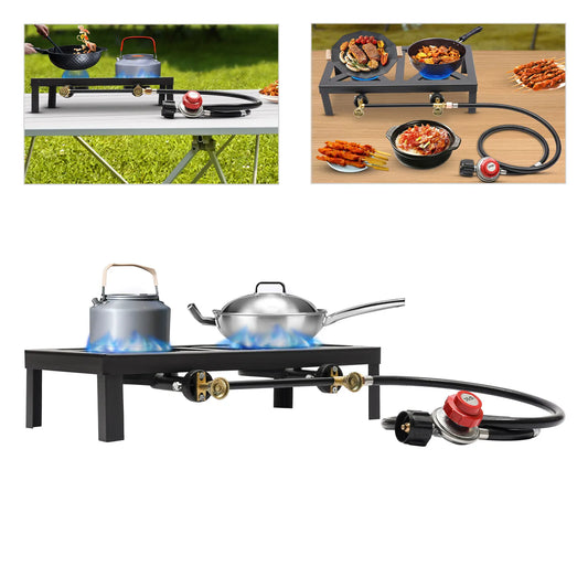 8000W Dual Burner Cast Iron Gas Camping Stove Portable for Outdoor Camping Picnic Hiking BBQ