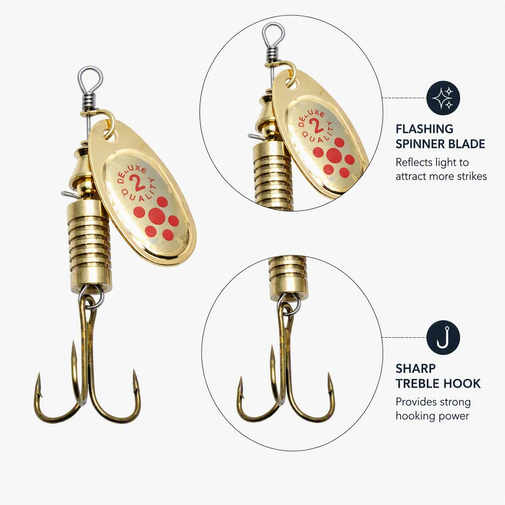 10Pcs Gold & Silver Spinning Sequins Fishing Lures Anti‑Corrosion Metal Spoon Bait Hard Spinner‑Bait for Freshwater Bass Trout