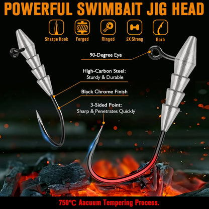 15PCS Hover Rig Jighead Swimbait Jig Heads for Bass Fishing Bass Hooks 1/0 Hover Strolling Rig Kit Fishing Jig Heads1/16OZ 1/8OZ
