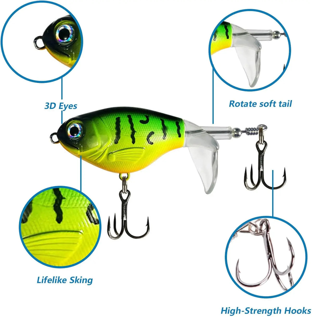 10Pcs Topwater Fishing Lures With Spinning Floating Tail Plopping Whopper Lures Equipped With Barbed Treble Hooks Suitable For Freshwater And Saltwater Bass Fishing