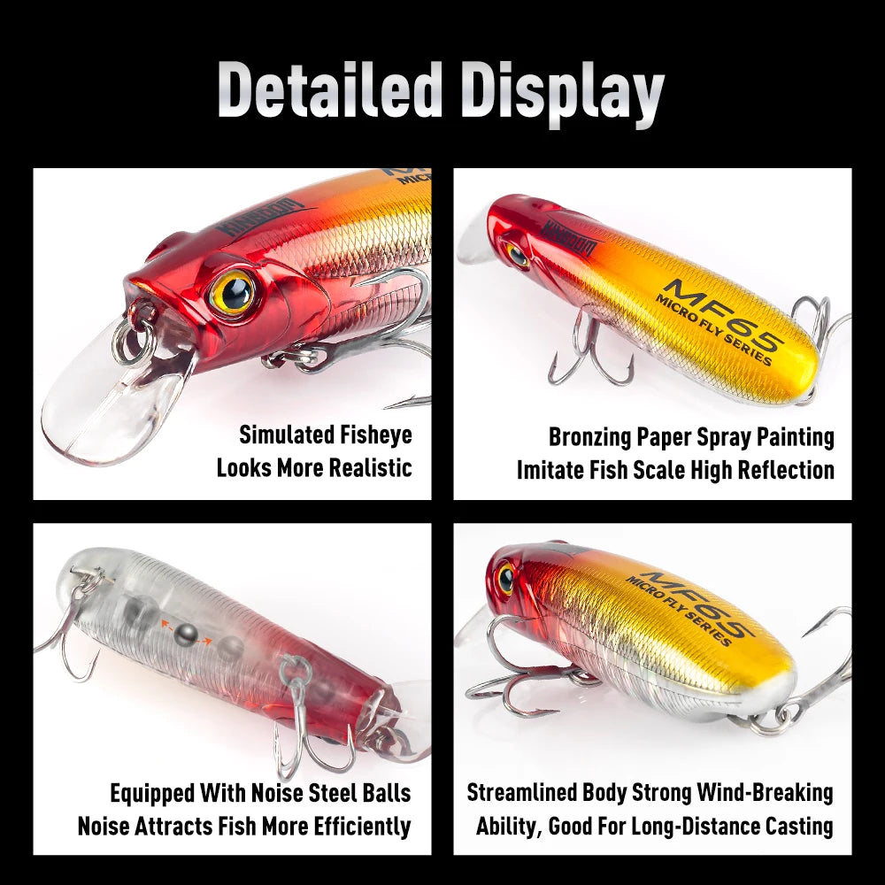Kingdom 3PCS Sinking Floating Minnow Lure 55mm 9.8g  65mm 12.2g Artificial Hard Baits Wobblers Long Casting Seabass Trout Fishing Lure