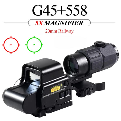 558 G33 Combo Hunting Holographic Sight Red Green Dot Reflex Tactical G43 G45 3X 5X Magnifier Sight Folding Side Flip Riflescope