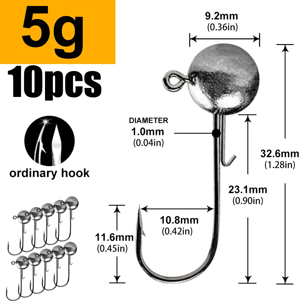 1g 2g 3g 4g -20g all size fishing jig head hook for worm soft lure bait ,round head crank jigging fishing hooks