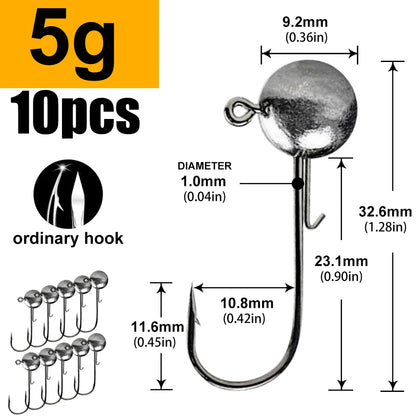 1g 2g 3g 4g -20g all size fishing jig head hook for worm soft lure bait ,round head crank jigging fishing hooks
