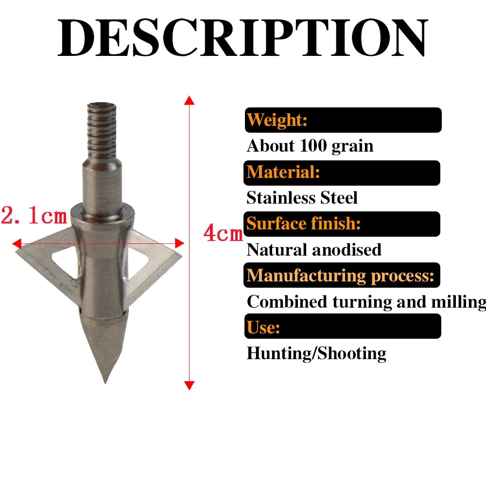 12X 100grain Archery Blade Arrowheads Sharp Broadheads Stainless Steel Arrow Tips for Bow Hunting Target Shooting Accessories
