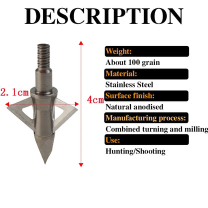 12X 100grain Archery Blade Arrowheads Sharp Broadheads Stainless Steel Arrow Tips for Bow Hunting Target Shooting Accessories