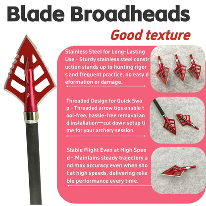 12X Archery Arrowheads 125grain Blade Broadheads Screws Arrow Tips for Outdoor Hunting Target Shooting Practice Accessories