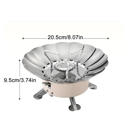 Camp Stove Propane Camping Cook Stove Foldable Adjustable Flower Shield Stainless Cassette Burner Piezoelectric Ignition