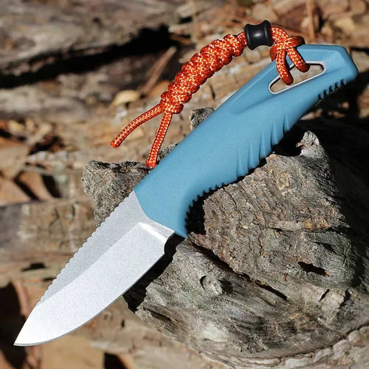 Tactical Survival Hunting Straight Knife BM 18050 CPM-MagnaCut 2.7" Stonewash Fixed Blade Knife Blue TPV Handle Cutting Tools