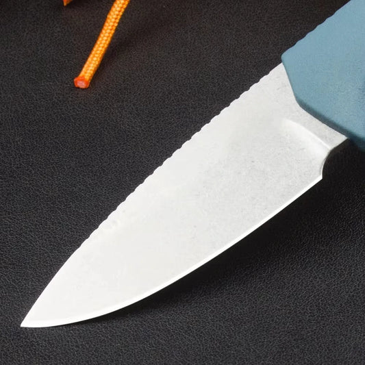 Tactical Survival Hunting Straight Knife BM 18050 CPM-MagnaCut 2.7" Stonewash Fixed Blade Knife Blue TPV Handle Cutting Tools