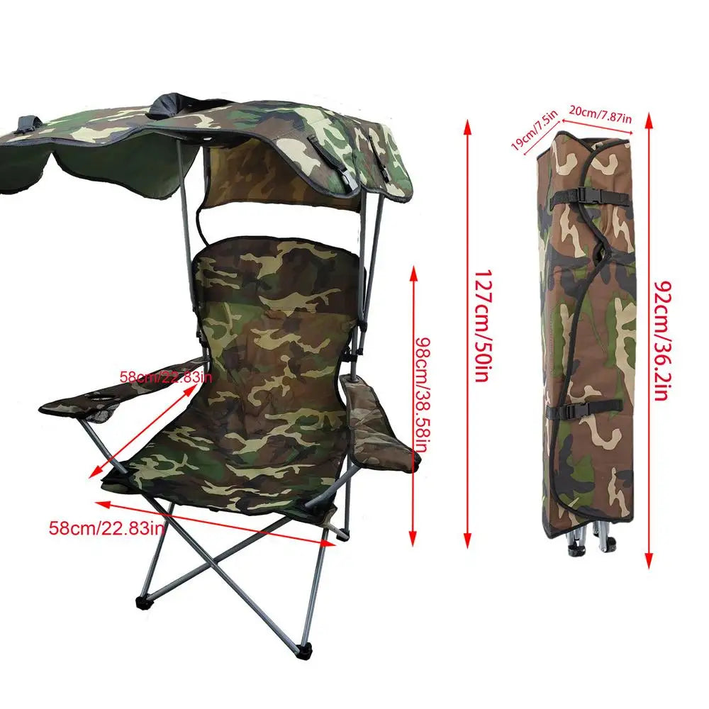 Folding Chair With Sun Shield Camping Lounge Chair Portable Fishing Stool Lightweight & Sturdy Foldable Seat Sun Protection For