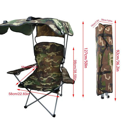 Folding Chair With Sun Shield Camping Lounge Chair Portable Fishing Stool Lightweight & Sturdy Foldable Seat Sun Protection For