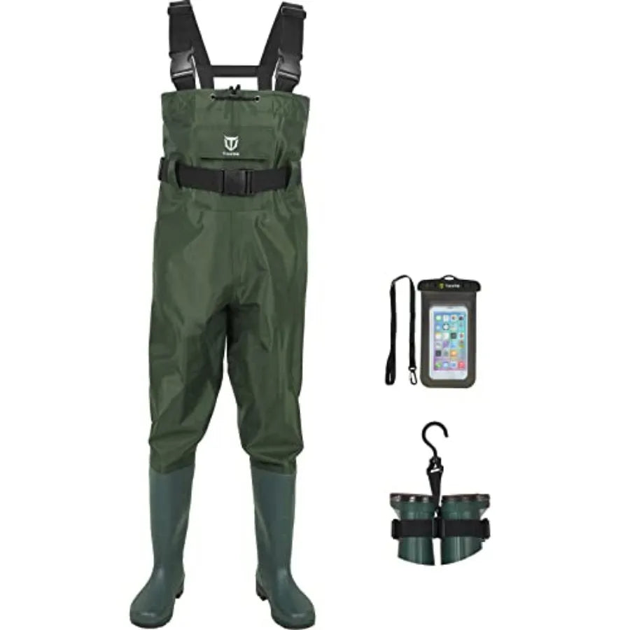 Bootfoot Chest Wader, 2-Ply Nylon/PVC Waterproof Fishing Hunting Waders with Boot Hanger for Men Women
