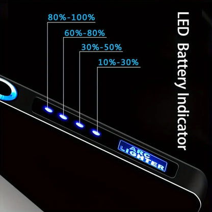 Windproof Dual Arc Plasma Lighter Metal Electric USB Rechargeable Flameless Lighter LED Power Display Portable Candles Camping