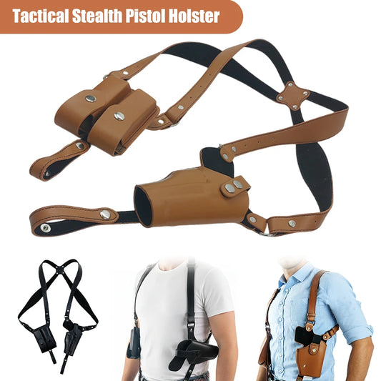 Leather Forearm Hidden Shoulder Holster with Double Mag Fit Adjustable Concealed Carry Gun Holster Fit Most Kinds of Pistols