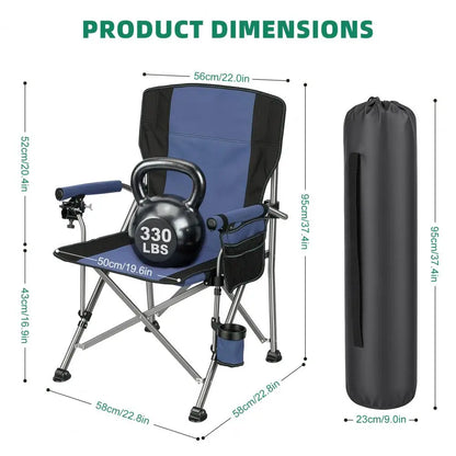 Portable Folding Fishing Chair with Rod Holder Side Pocket, Cup Holder, 150Kg Heavy Duty Outdoor Chair, Armchair for Camping