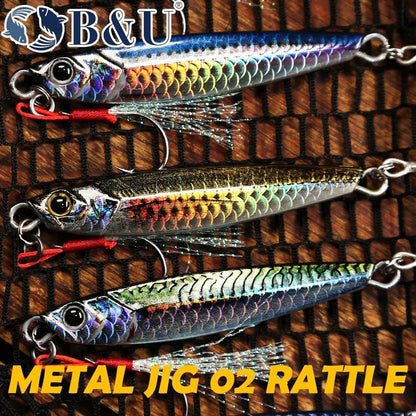 B&U Rattle Jig Sea Fishing Lures Metal Jig 40g 60g 80g Long Casting Spinning Artificial Bait with Hook Spoon Tackle