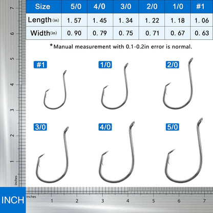 2X Strong Offset Circle Hooks for Saltwater and Freshwater Fishing, Black High Carbon Steel