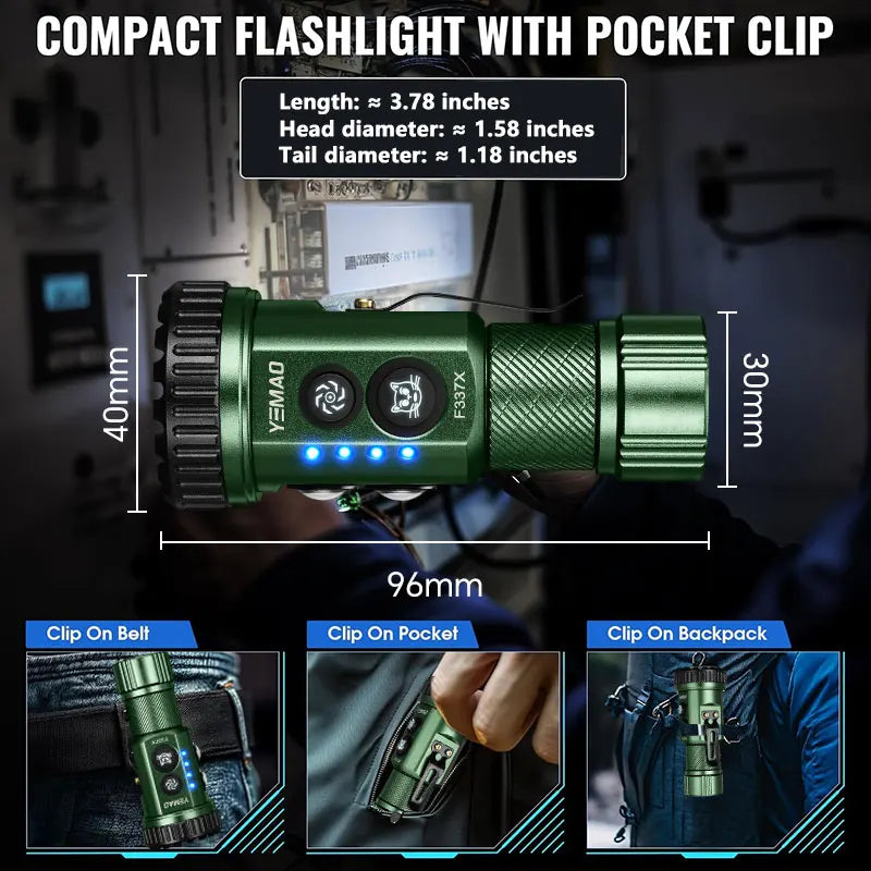 YEMAO F337X Powerful Led Flashlight 7 XTE Leds 3000 Lumens 200 Meters 18650 Battery Multi-color Auxiliary Lights EDC Torches