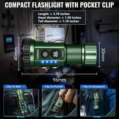 YEMAO F337X Powerful Led Flashlight 7 XTE Leds 3000 Lumens 200 Meters 18650 Battery Multi-color Auxiliary Lights EDC Torches