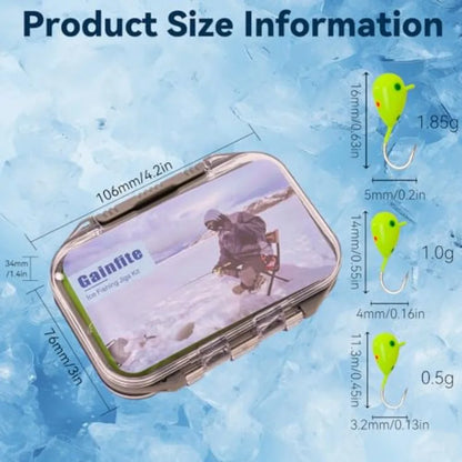 Ice Fishing Jigs Kit 15/21/30/45-Piece 3.2/4/5/6mm Glow in Dark Tear Drop Lures with 2-Sided Waterproof Tackle Box for