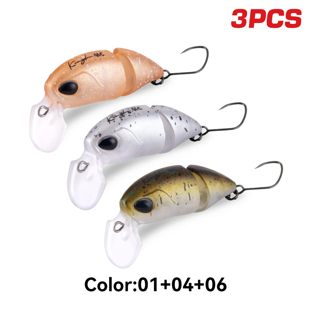 Kingdom 3Pcs Micro Expert Fishing Lure 2.3g 37mm Jointed Floating Minnow Artificial Hard Bait Swimbait Topwater Crankbait Trout