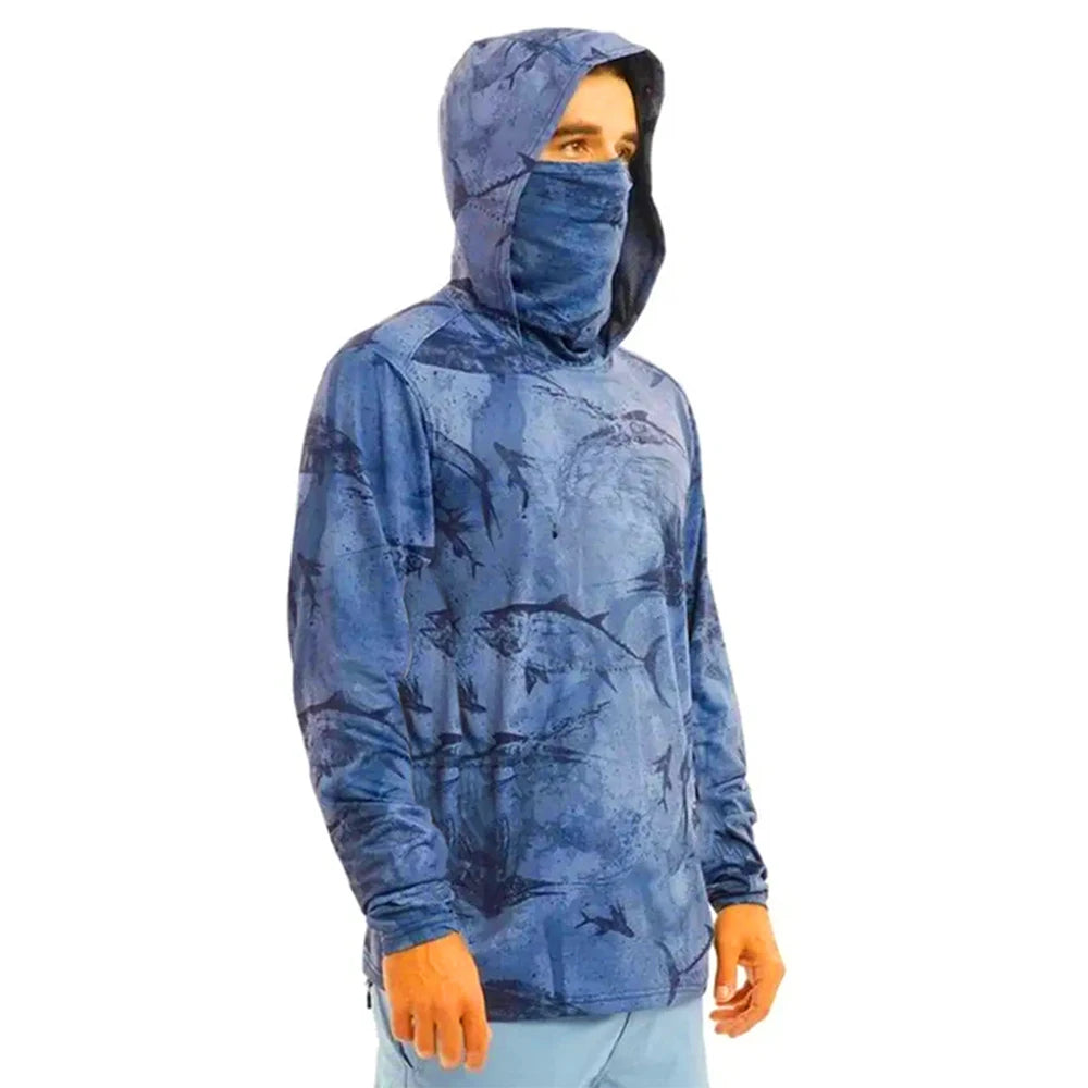 Fishing Hoodie Shirt Sailing Breathable Mask Neck Men Sun Protection Hunting Jersey Camisa De Pesca Fish Gear Beach Tops Wear