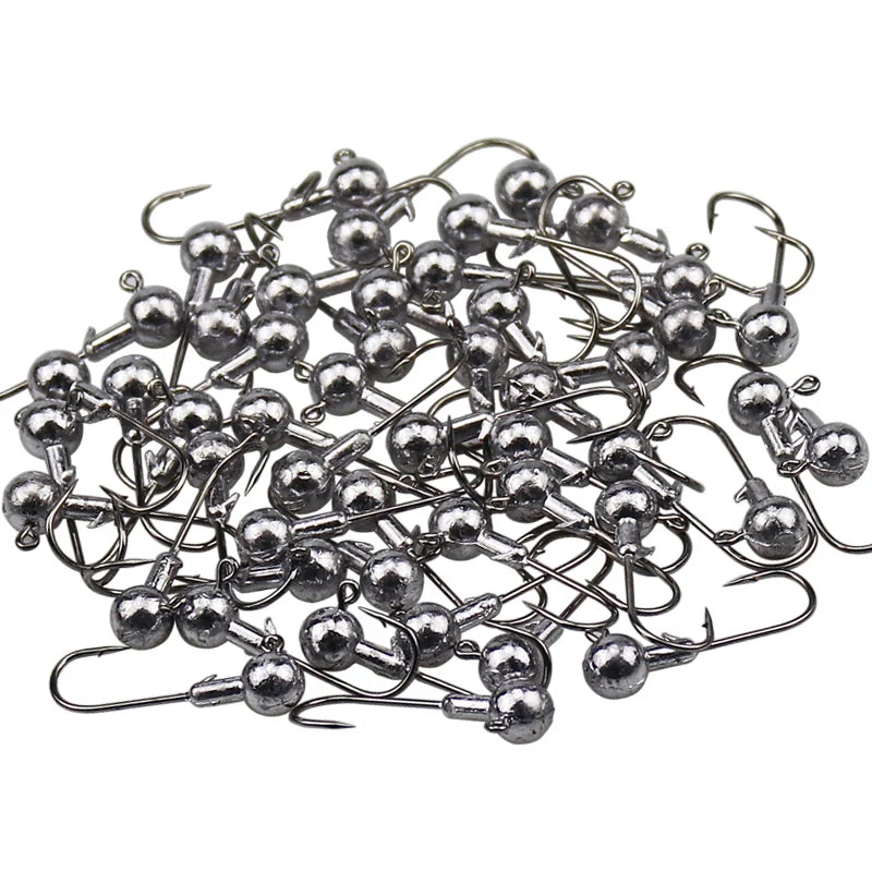 50pcs Round Ball Jig Heads Fishing Hooks for Saltwater Freshwater Swimbait Bass Trout Crappie 1/32 1/16 1/8 oz