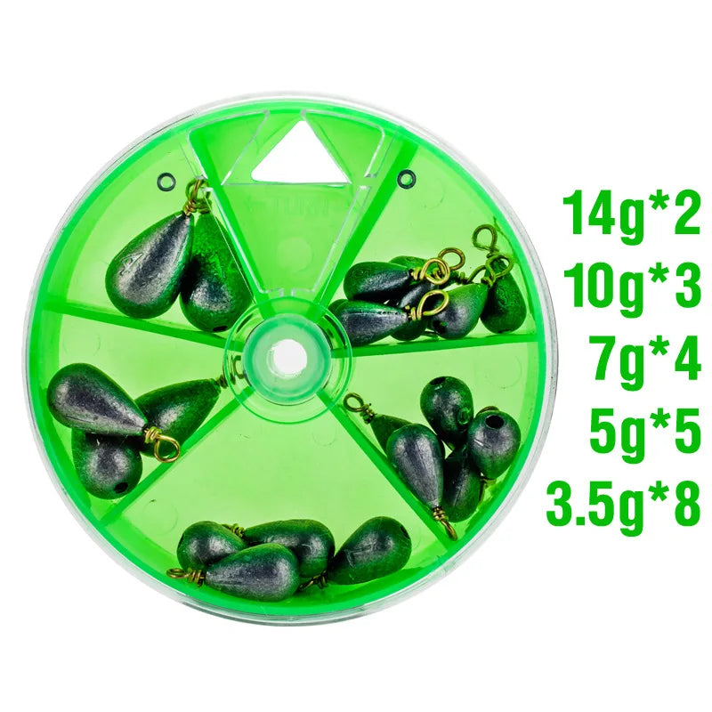 22Pcs/Box Fishing Sinkers Drop-shaped Fishing Weights With Swivel Ring Accessories Swivel Pesca Metal Jig Cast Tackle Sinker