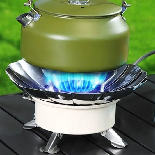 Camp Stove Propane Camping Cook Stove Foldable Adjustable Flower Shield Stainless Cassette Burner Piezoelectric Ignition