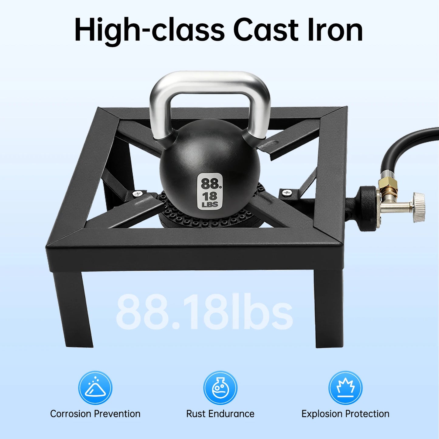 8000w Cast Iron Camping Stove, Portable Propane Gas Burner Compact Outdoor Single Burner for Hiking Picnic BBQ Emergency Use