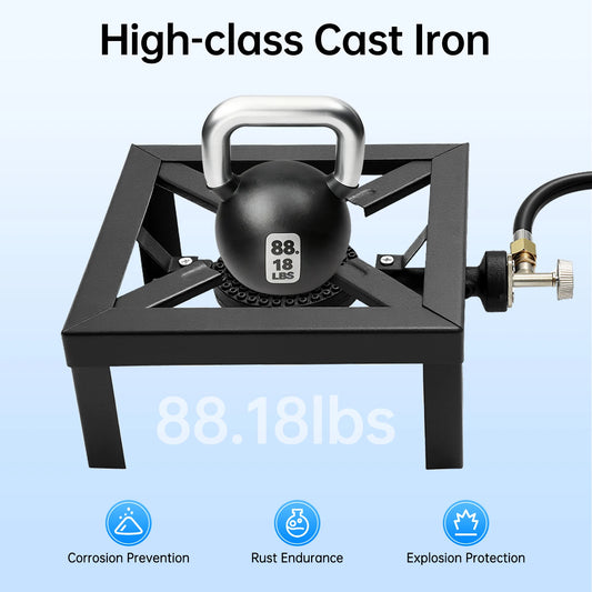 8000w Cast Iron Camping Stove, Portable Propane Gas Burner Compact Outdoor Single Burner for Hiking Picnic BBQ Emergency Use