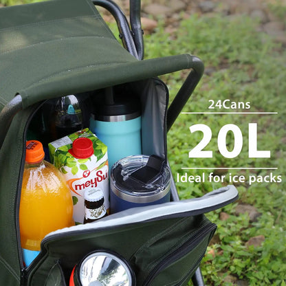 Folding Backpack Cooler Chair with Backrest for Camping Fishing Hiking Travel, Supports 225 lbs