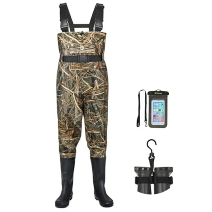 Bootfoot Chest Wader, 2-Ply Nylon/PVC Waterproof Fishing Hunting Waders with Boot Hanger for Men Women