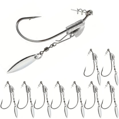 10Pcs Underspin Jig Head Swimbait Hooks Bass Trout Weighted Fishing Hook Lures with Spinner Blades
