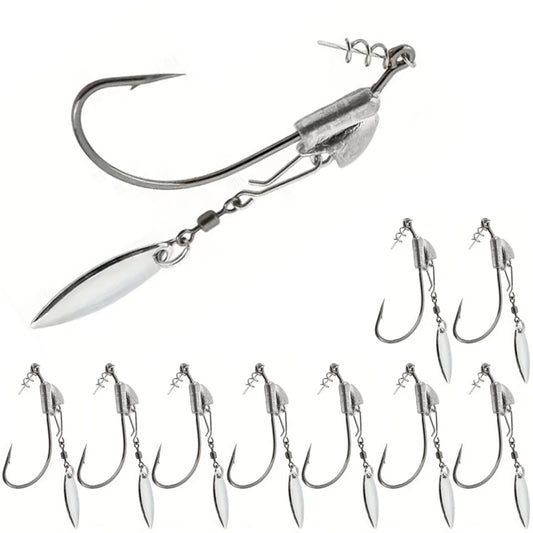 10Pcs Underspin Jig Head Swimbait Hooks Bass Trout Weighted Fishing Hook Lures with Spinner Blades