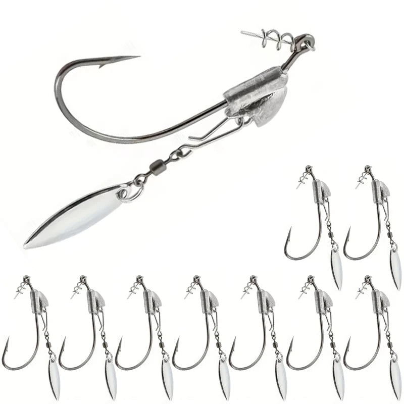 10Pcs Underspin Jig Head Swimbait Hooks Bass Trout Weighted Fishing Hook Lures with Spinner Blades