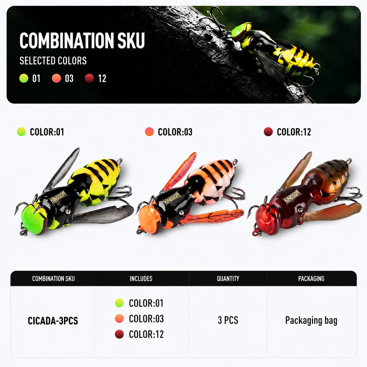 Kingdom 3pcs Floating Wasp Bait 4.2g 6.6g 40mm 48mm Artificial Insect Bionic Fishing Lure Hard Baits Bass Pike Fishing Wobbler