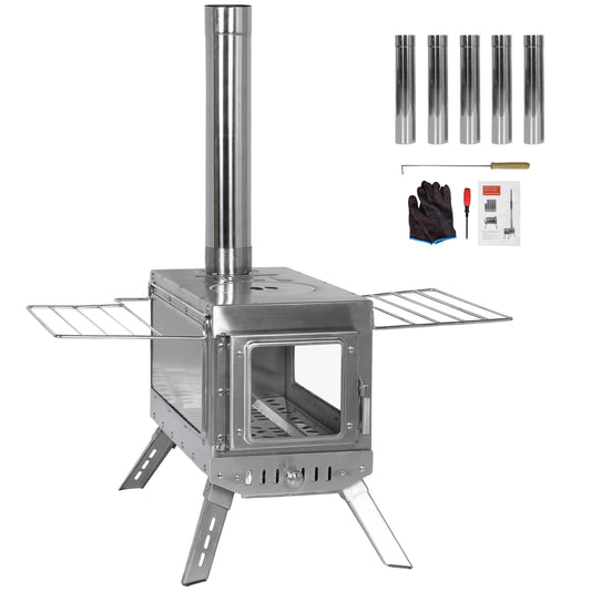 Stainless Steel Firebox with Chimney Pipe Fireplace Burning Stove Rust Proof for Tents Shelters Camping